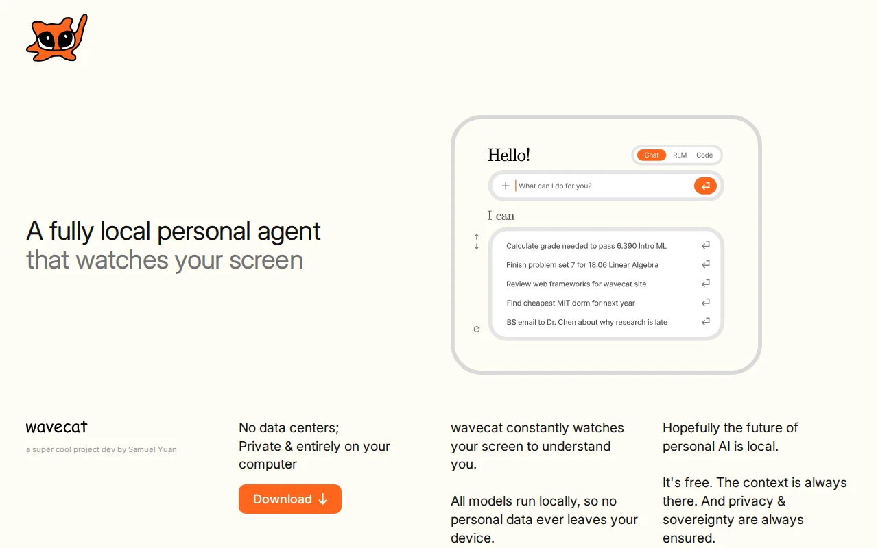 wavecat – a fully local personal agent that watches your screen