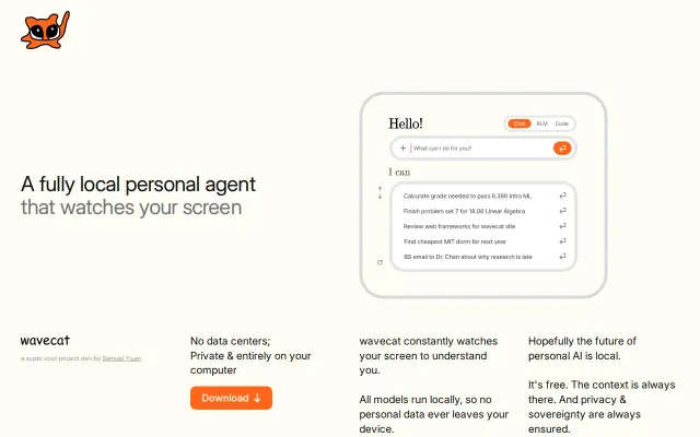 wavecat – a fully local personal agent that watches your screen