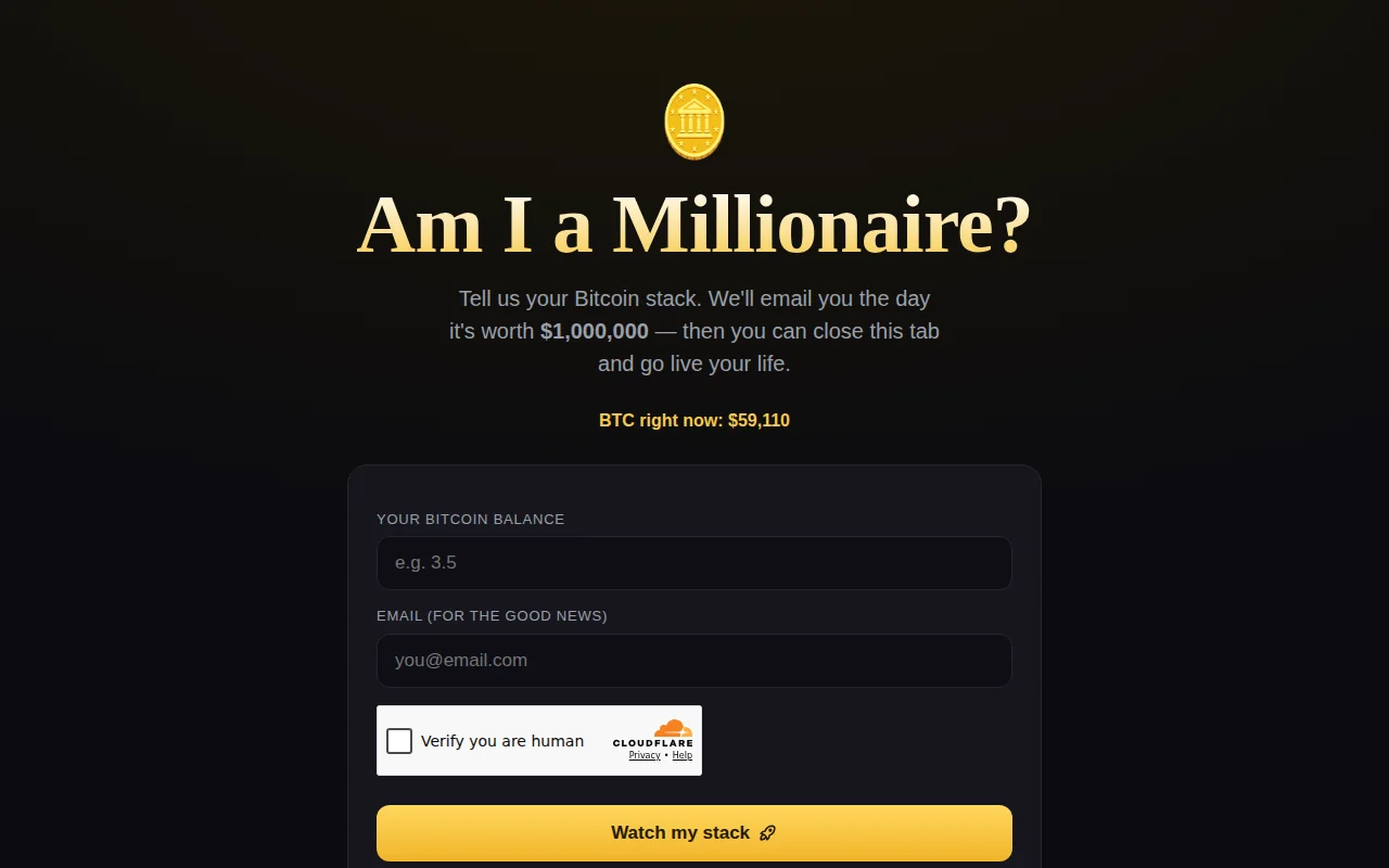 A site that emails you the day your Bitcoin stack hits $1M