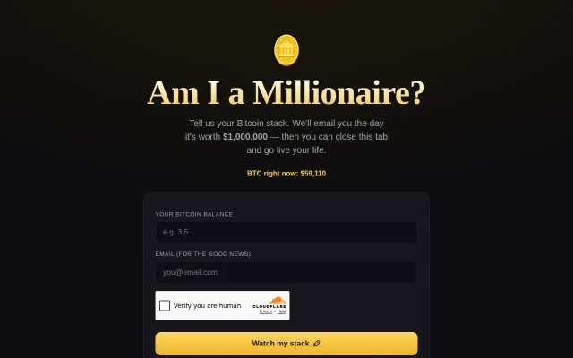 A site that emails you the day your Bitcoin stack hits $1M
