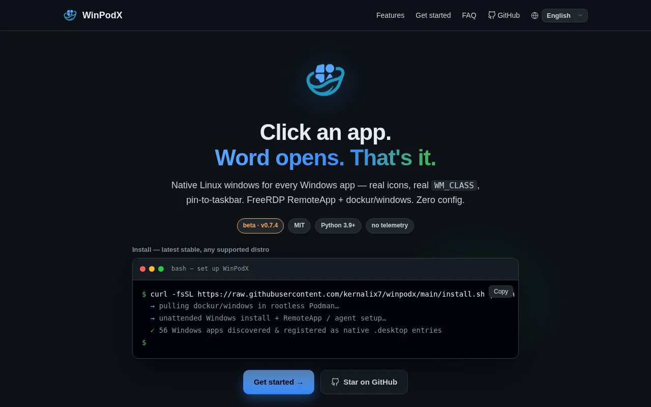 WinPodX – run Windows apps on Linux, VM looks like real hardware
