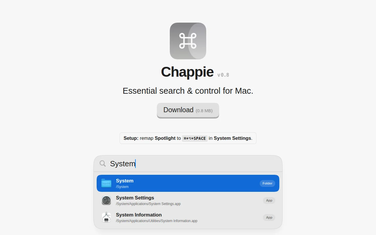 Chappie – Direct Desktop Search and macOS Control