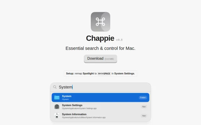 Chappie – Direct Desktop Search and macOS Control