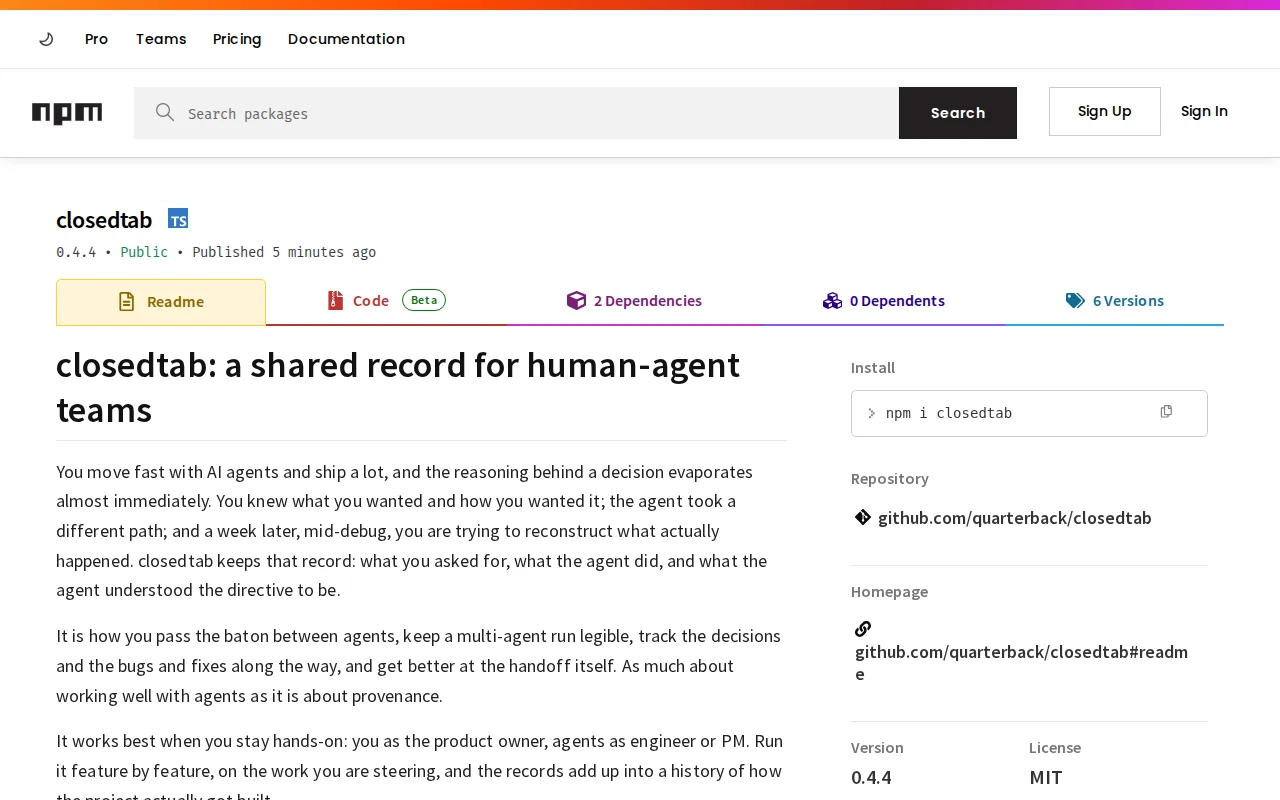 Closedtab: a shared record for human-agent teams