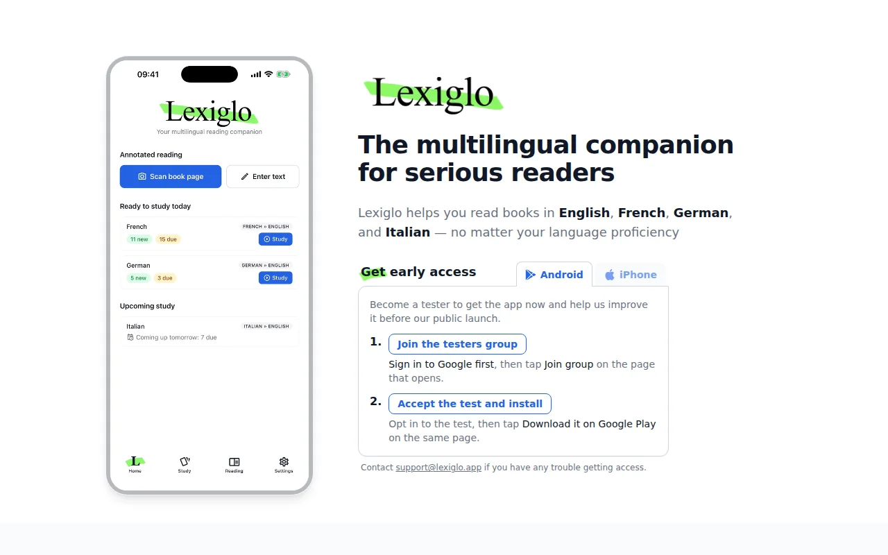 App to support reading foreign language books (on paper)