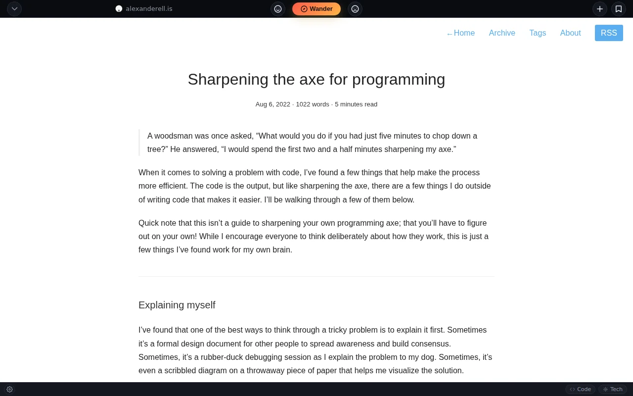 Wander – one button, one good page at a time, surf the open web