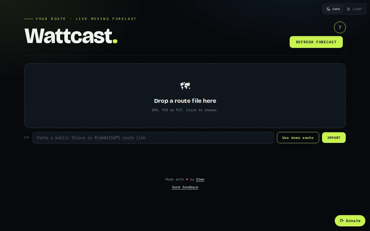 Wattcast, weather at your moving position along a cycling route