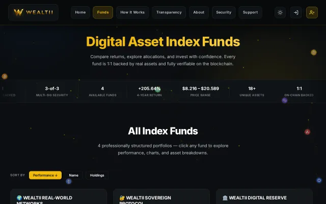Wealtii – Digital Asset index funds with on-chain 1:1 backed vaults