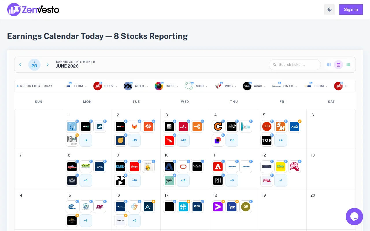 Free earnings calendar for US stocks