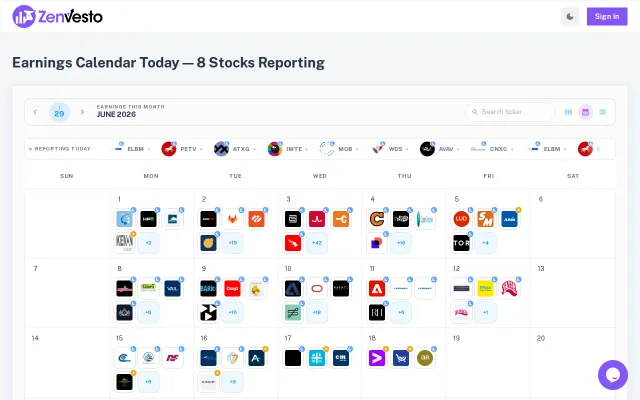Free earnings calendar for US stocks