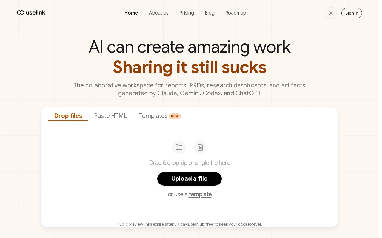 Uselink – publish and collaborate on AI-generated HTML