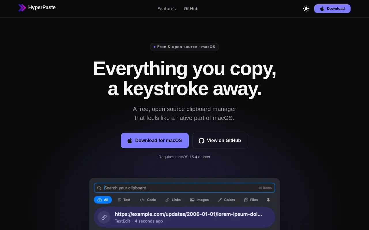 HyperPaste – a free, open-source clipboard manager for macOS
