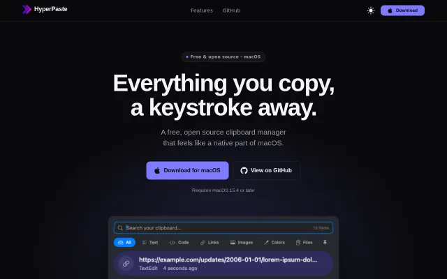 HyperPaste – a free, open-source clipboard manager for macOS
