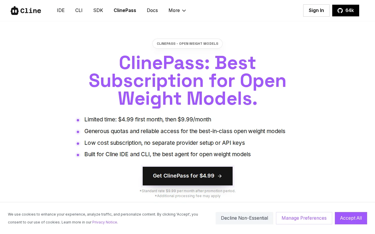 Cline subscription plan to access GLM-5.2 at 2-5x discount