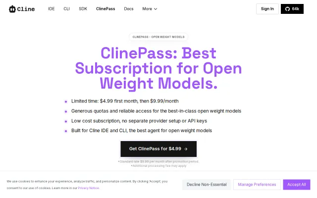 Cline subscription plan to access GLM-5.2 at 2-5x discount