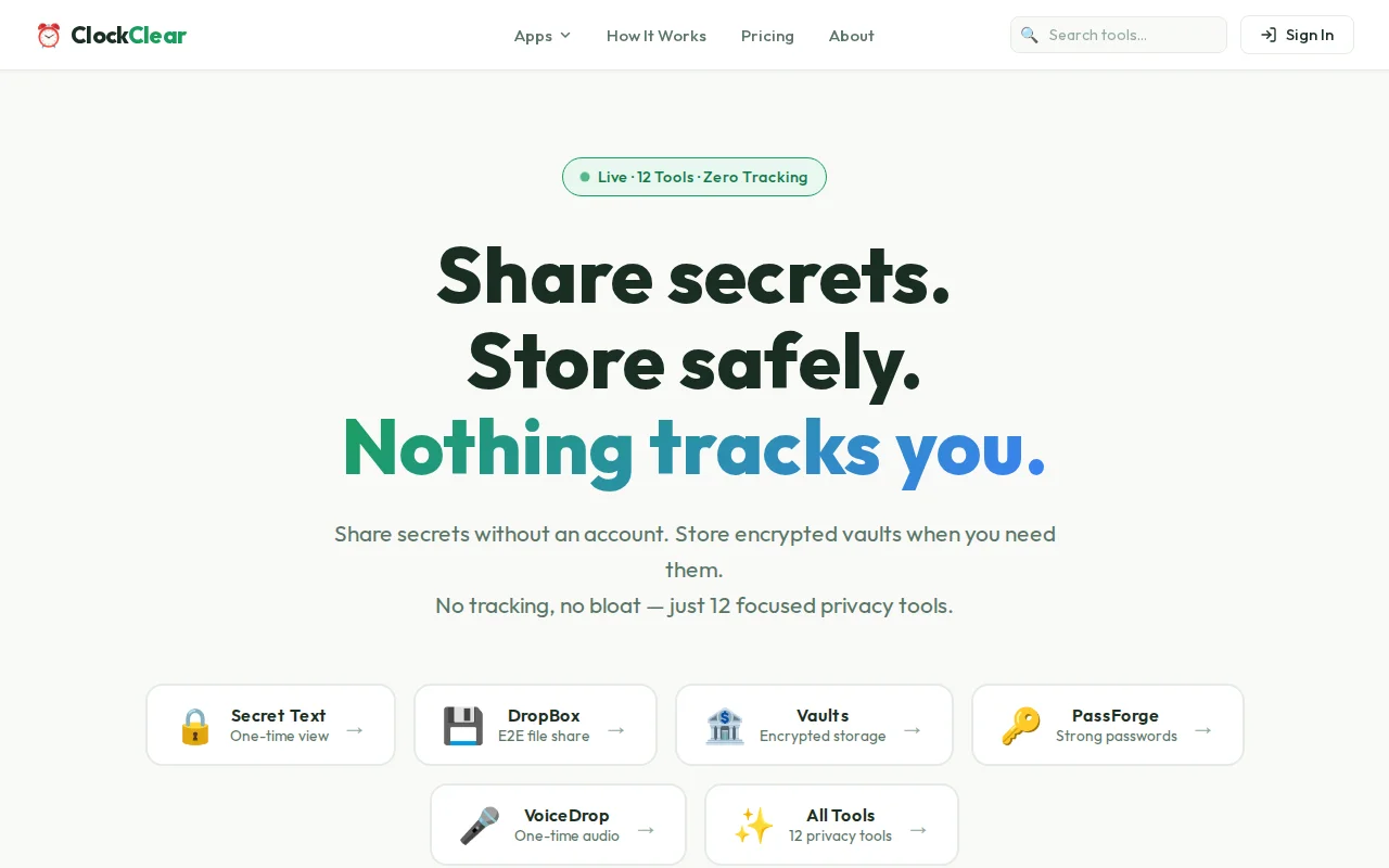 Clockclear – 12 ephemeral tools that auto-delete