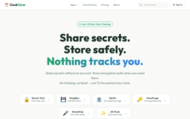 Clockclear – 12 ephemeral tools that auto-delete