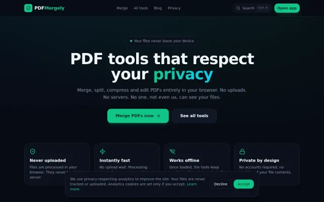 PDFMergely – In-browser PDF tools that never upload your files