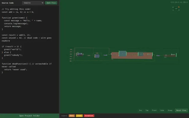 TypeScript/JavaScript as interactive isometric circuit board