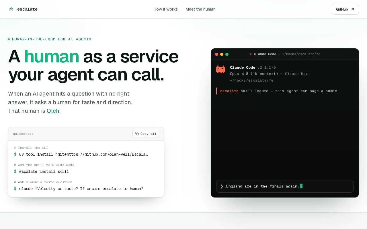 Escalate – human as a service for your agent