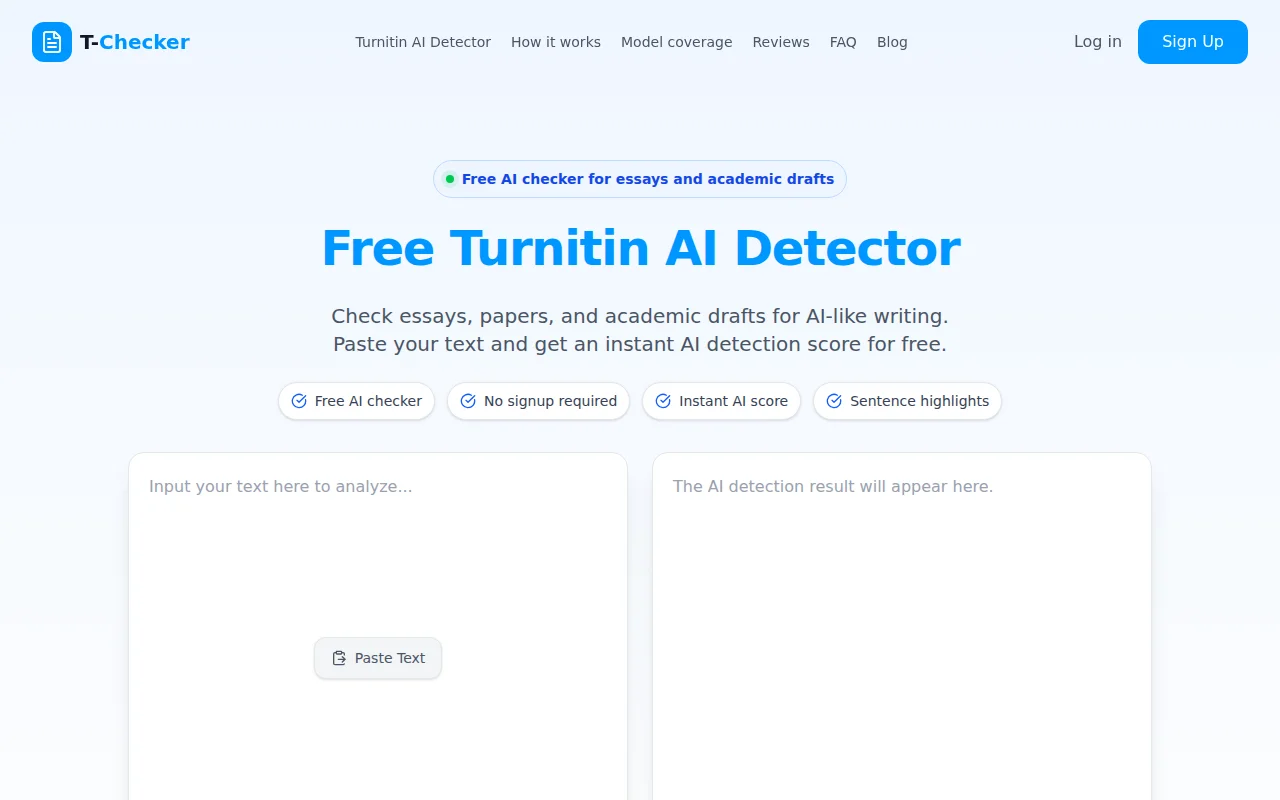 Turnitindetector.ai – Free AI checker for essays, no sign-up