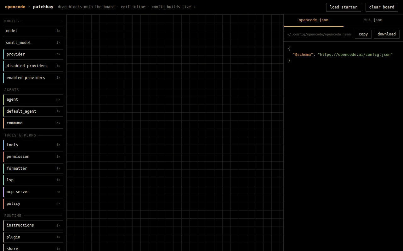 Drag'n'drop OpenCode Config Generator