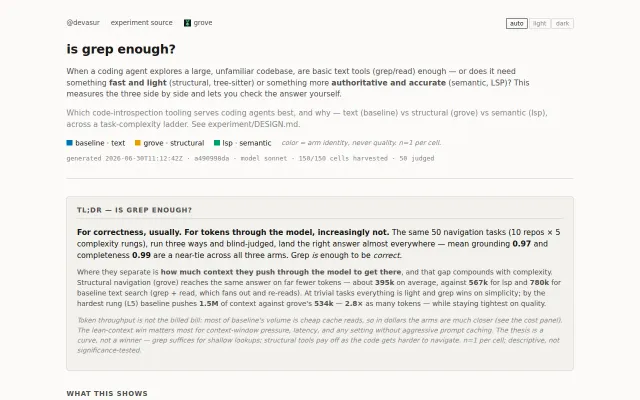 Is grep enough? A transparent benchmark for agentic code navigation