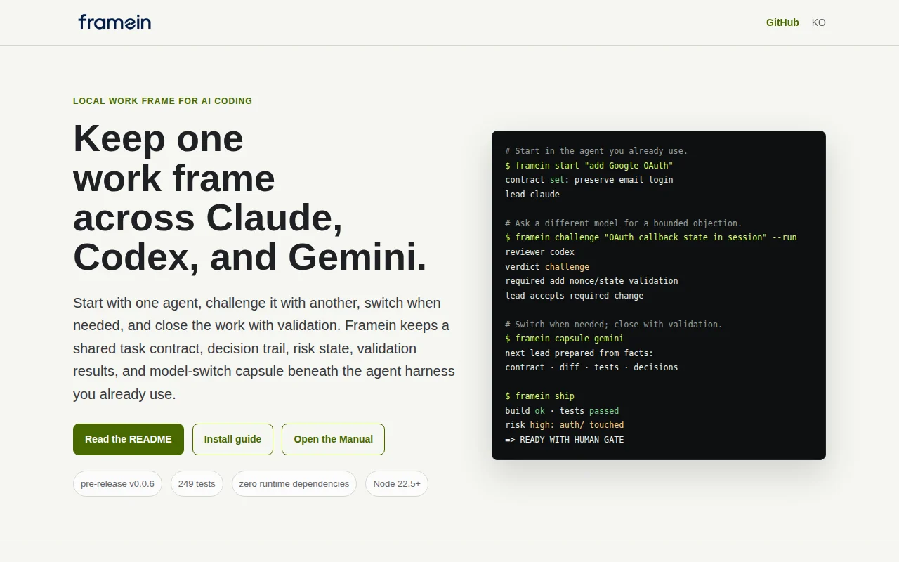 Framein – a local work-state layer that keeps AI agents in context