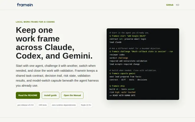 Framein – a local work-state layer that keeps AI agents in context
