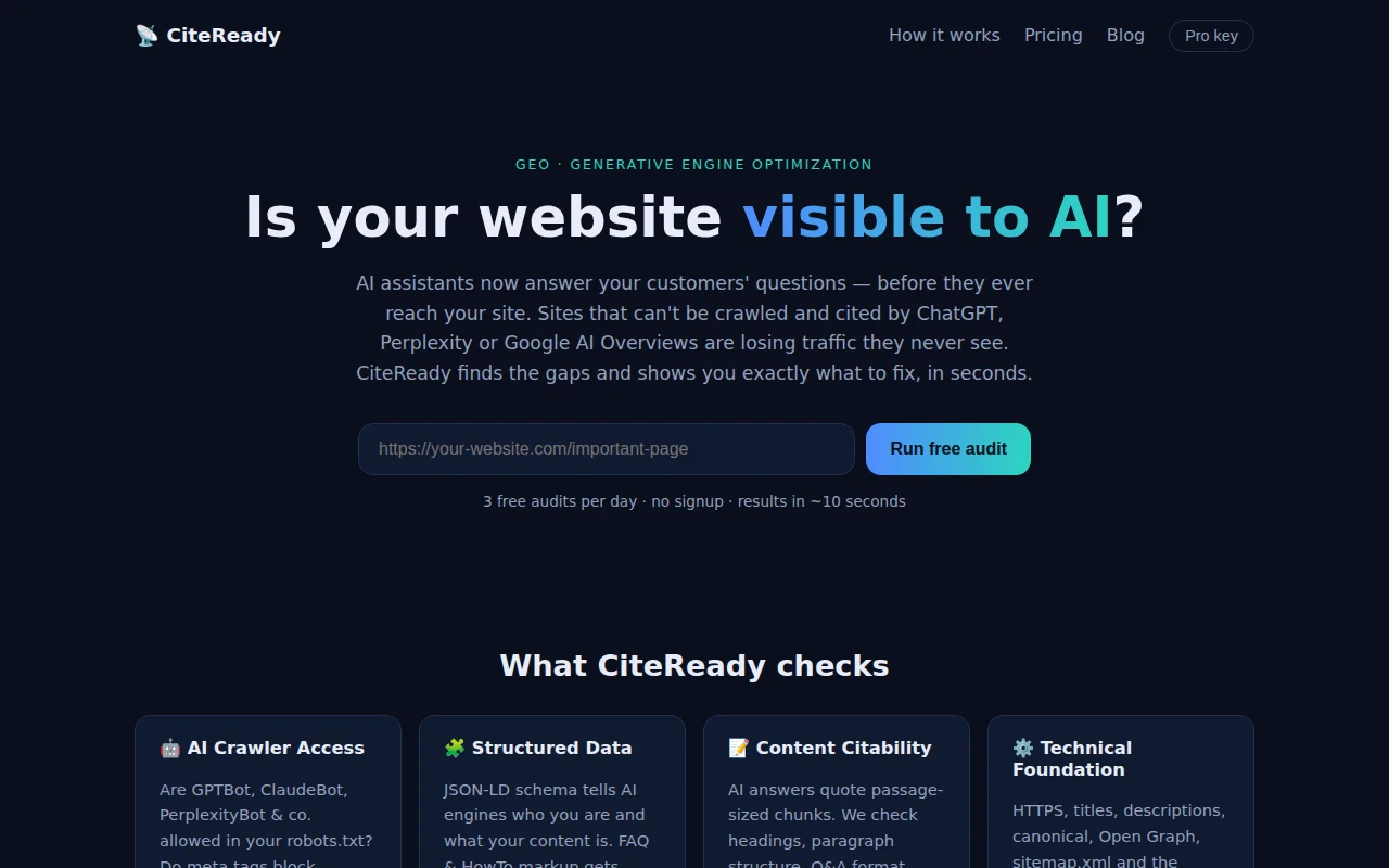 CiteReady – check if your site can be cited by AI search engines