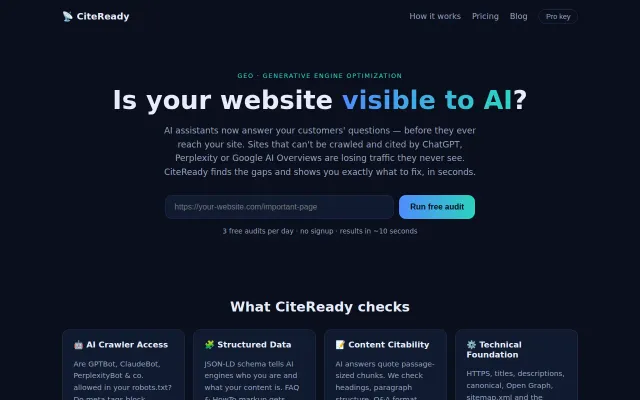 CiteReady – check if your site can be cited by AI search engines