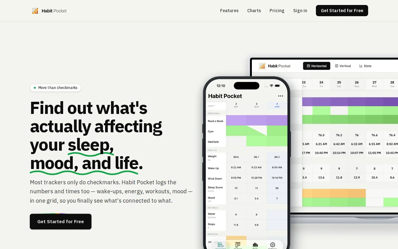 Habit Pocket – track numbers and times of day, not just checkmarks
