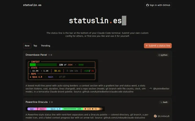 Statuslin.es – a community library of custom Claude Code status lines
