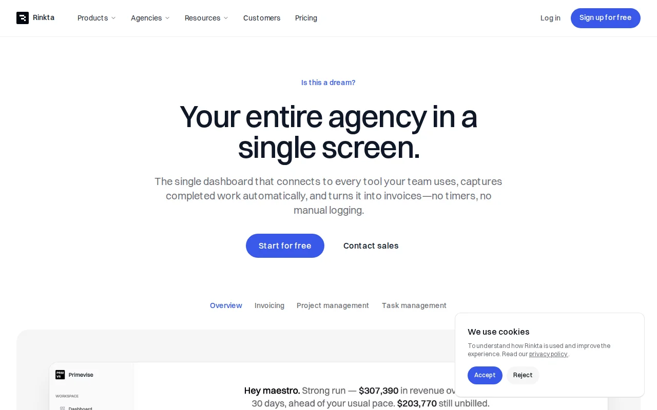 Rinkta – pulls finished work from all task managers into one dashboard