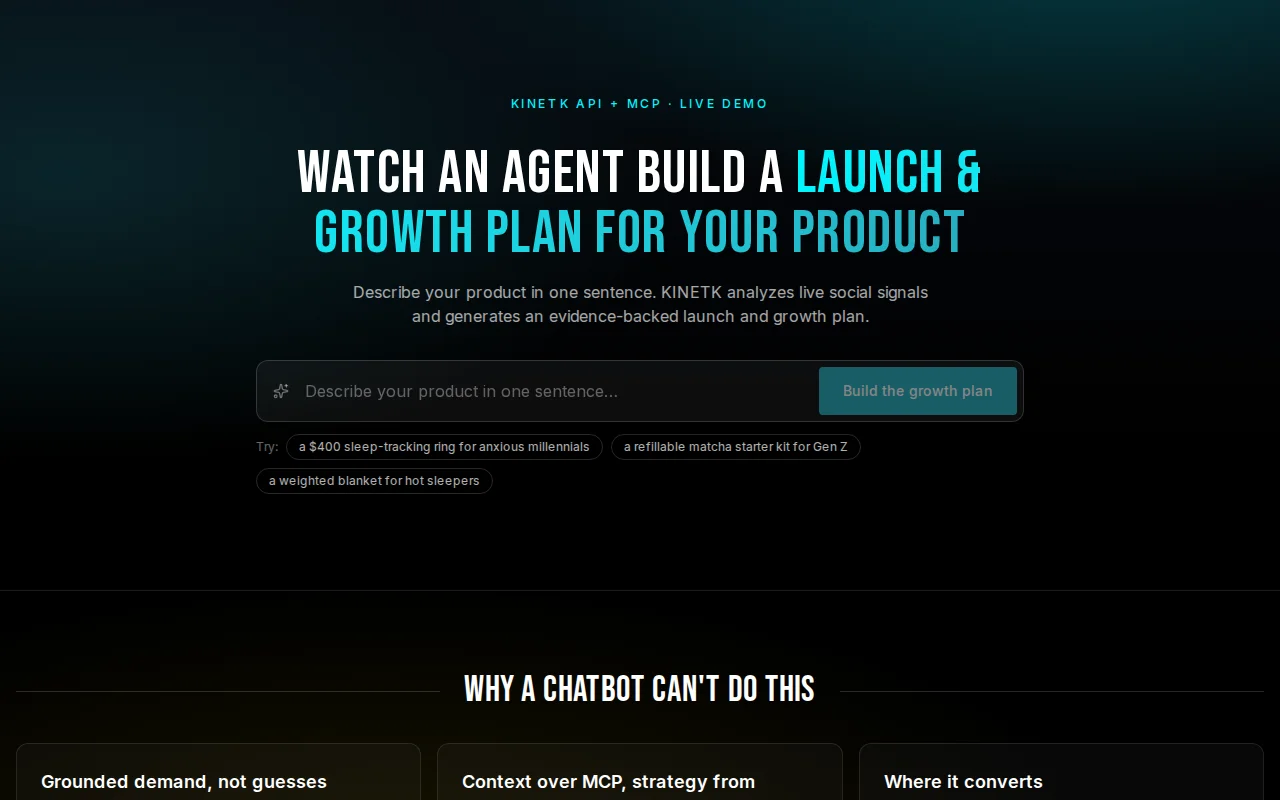 Kinetk – Watch agent build a launch and growth plan for your product