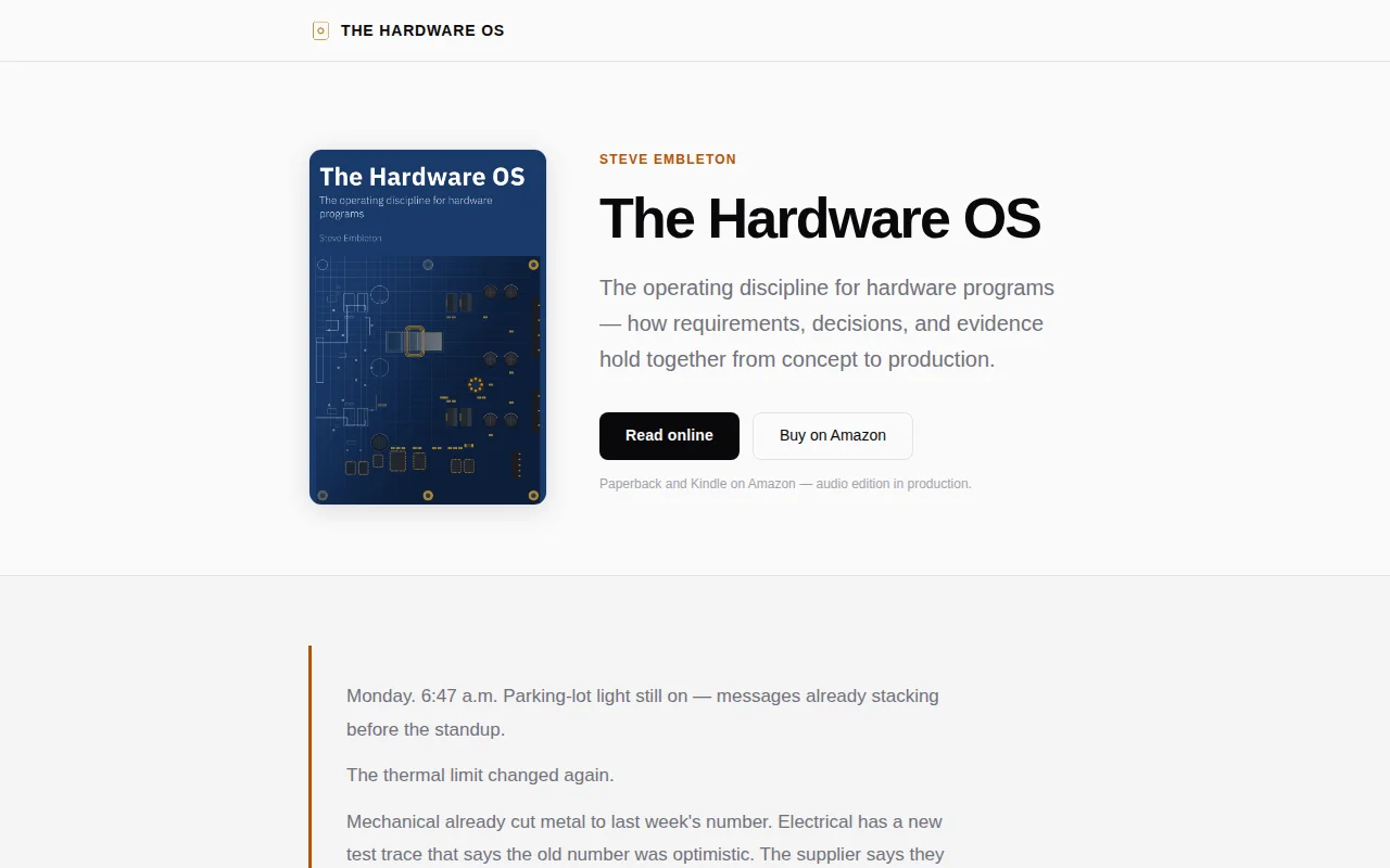 The Hardware OS – a free field manual for hardware engineering leads