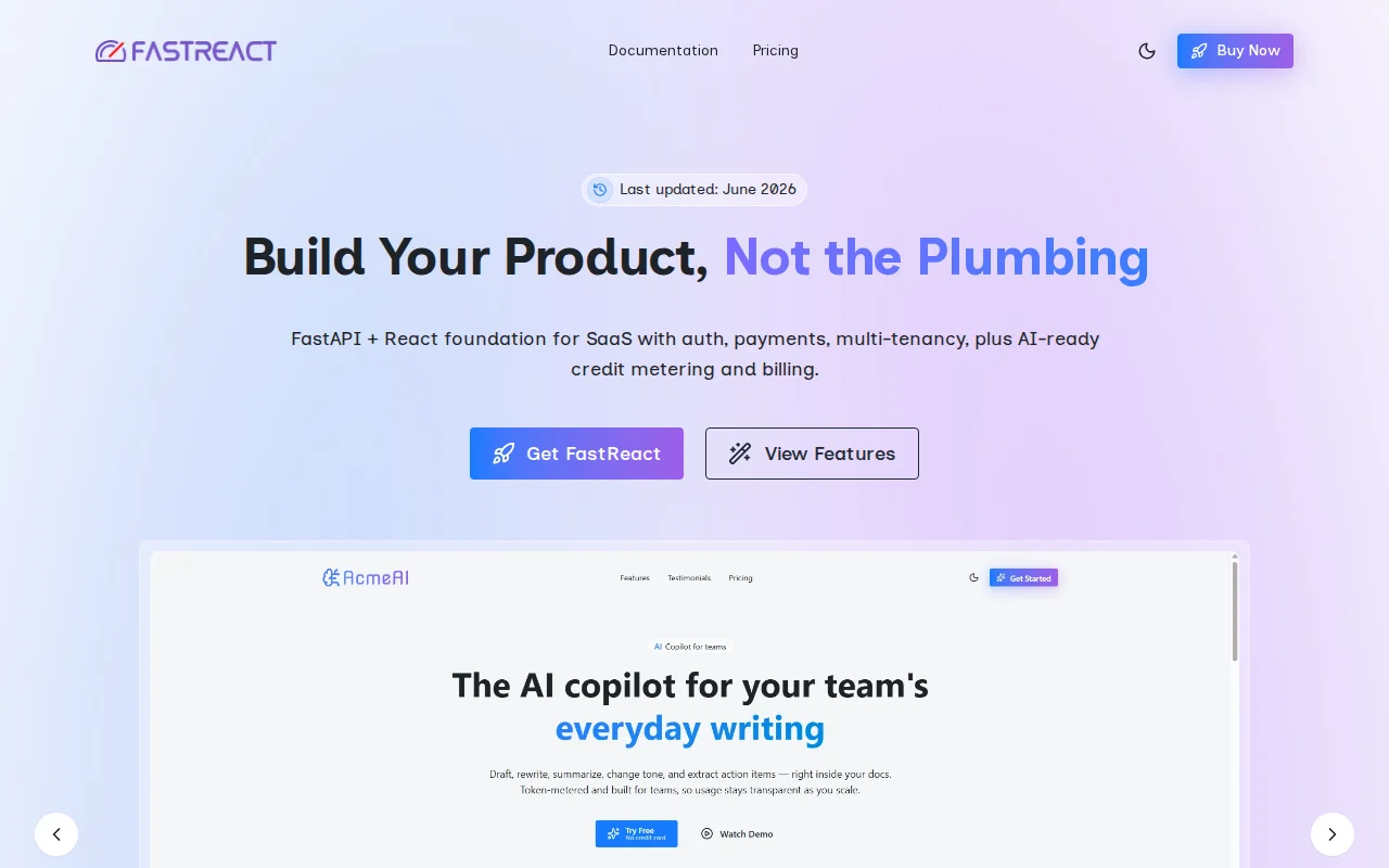 FastReact – FastAPI and React Starter Kit for AI SaaS