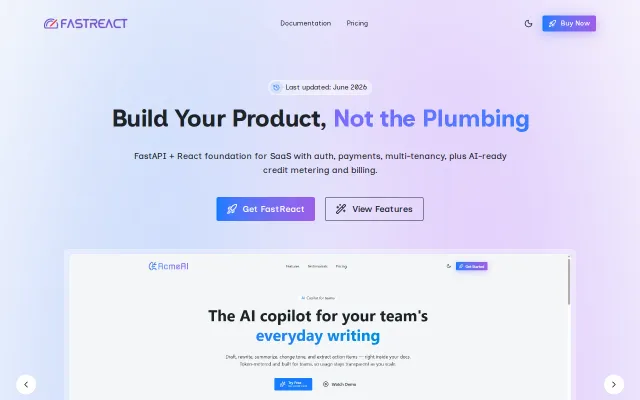 FastReact – FastAPI and React Starter Kit for AI SaaS