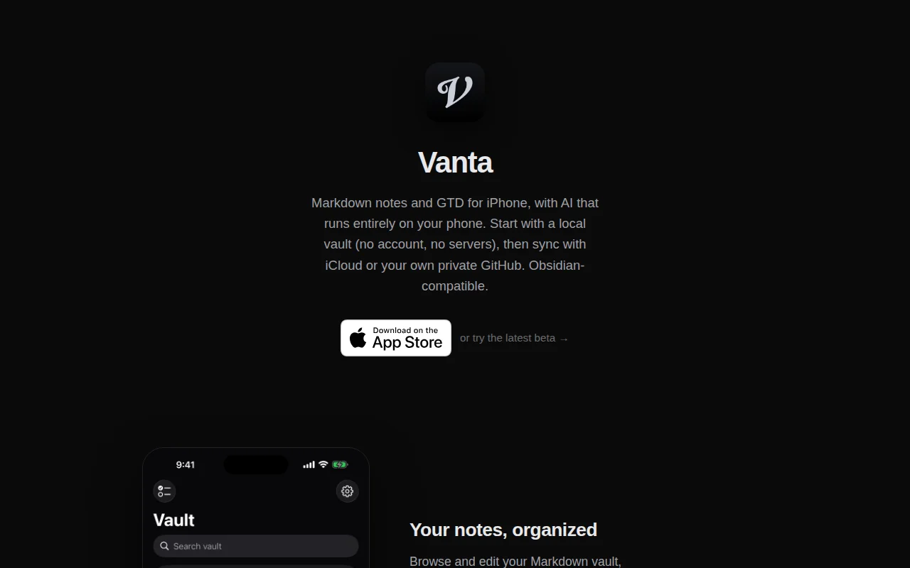 Vanta – Markdown notes for iPhone with on-device AI