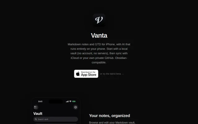 Vanta – Markdown notes for iPhone with on-device AI