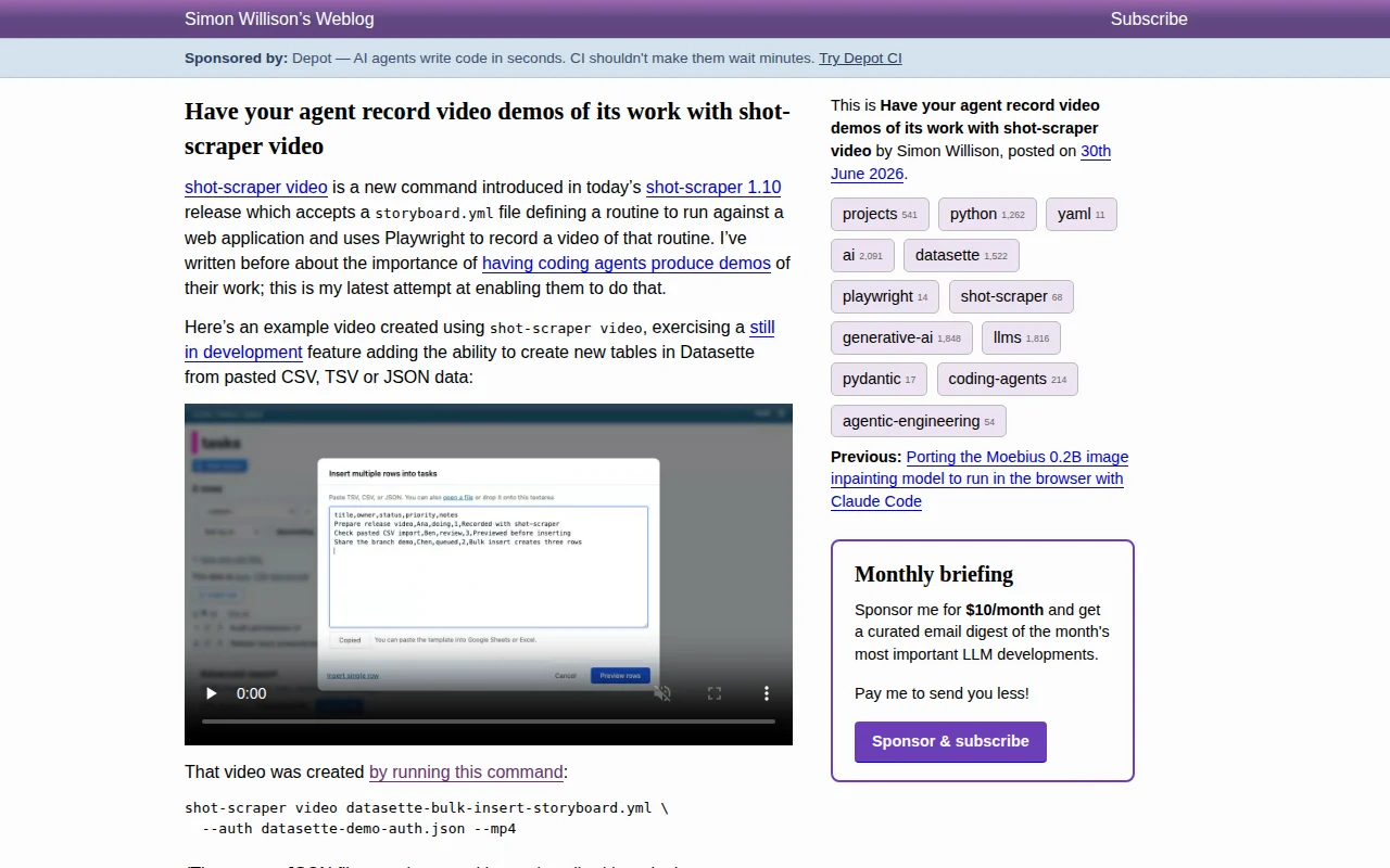 Shot-scraper video tool for recording YAML-defined webapp feature demos