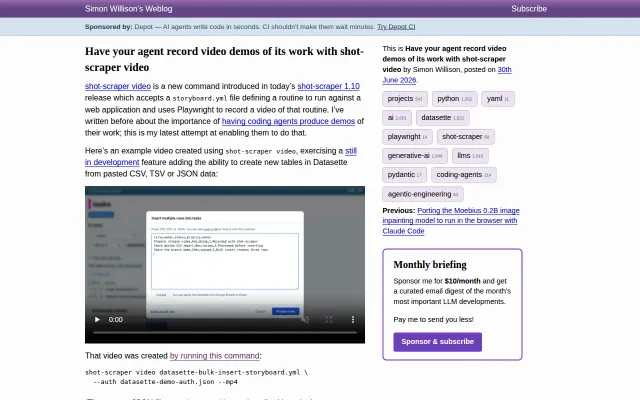 Shot-scraper video tool for recording YAML-defined webapp feature demos