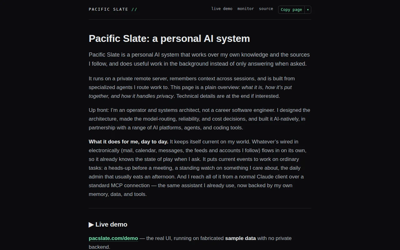 Pacific Slate – a self-hosted, model-agnostic multi-agent AI assistant