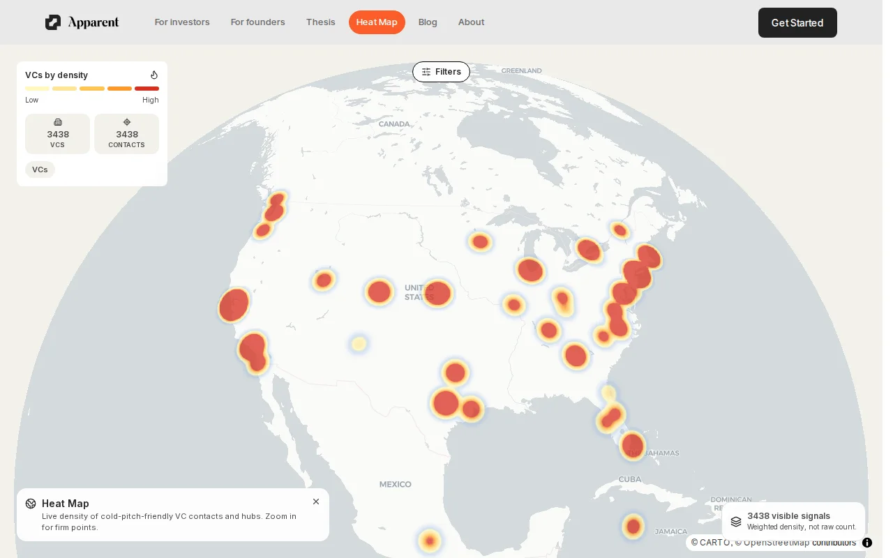 I made a heatmap of 3400 VCs who are open to cold emails