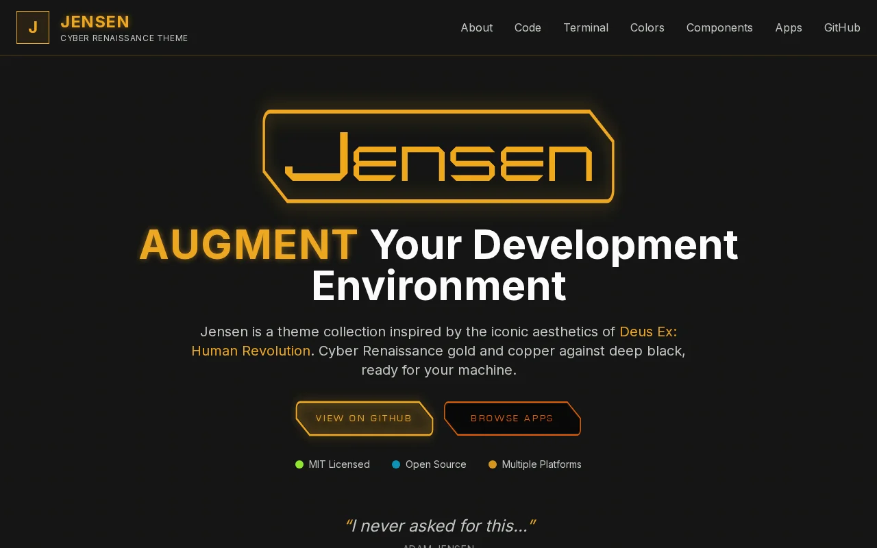 Jensen – a Deus Ex: Human Revolution theme for 30 developer apps