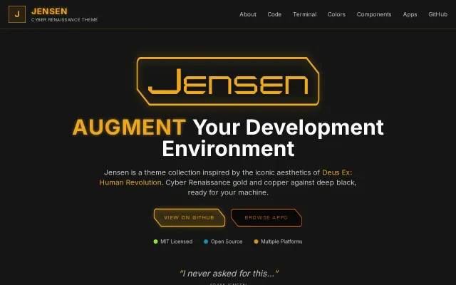 Jensen – a Deus Ex: Human Revolution theme for 30 developer apps