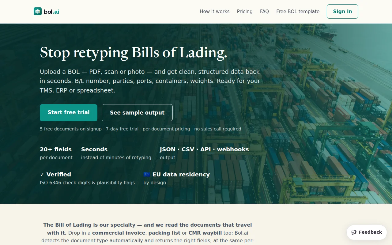 Bol.ai – Extract structured data from Bills of Lading
