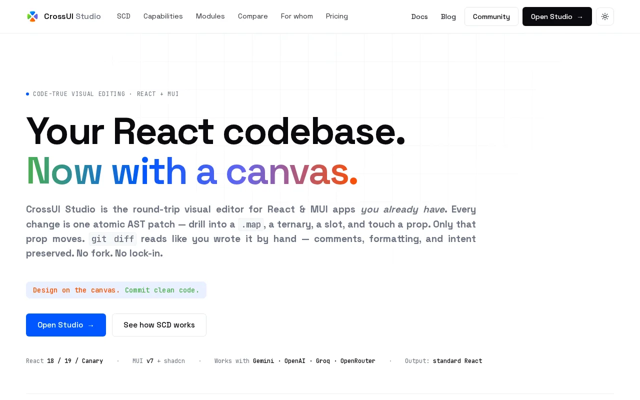 CrossUI Studio – a visual IDE for React that edits your real AST