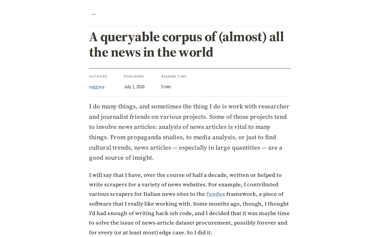 Infini-News – 1.36B news articles from Common Crawl, queryable in ms