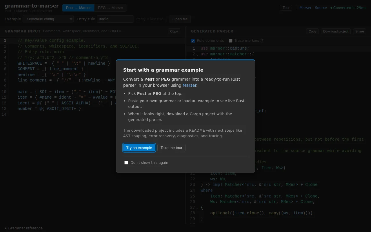Grammar-to-marser - Input a PEG/Pest grammar and get a full rust parser